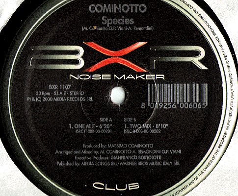 Label of Cominotto's "Species" on BXR Noisemaker Club vinyl
